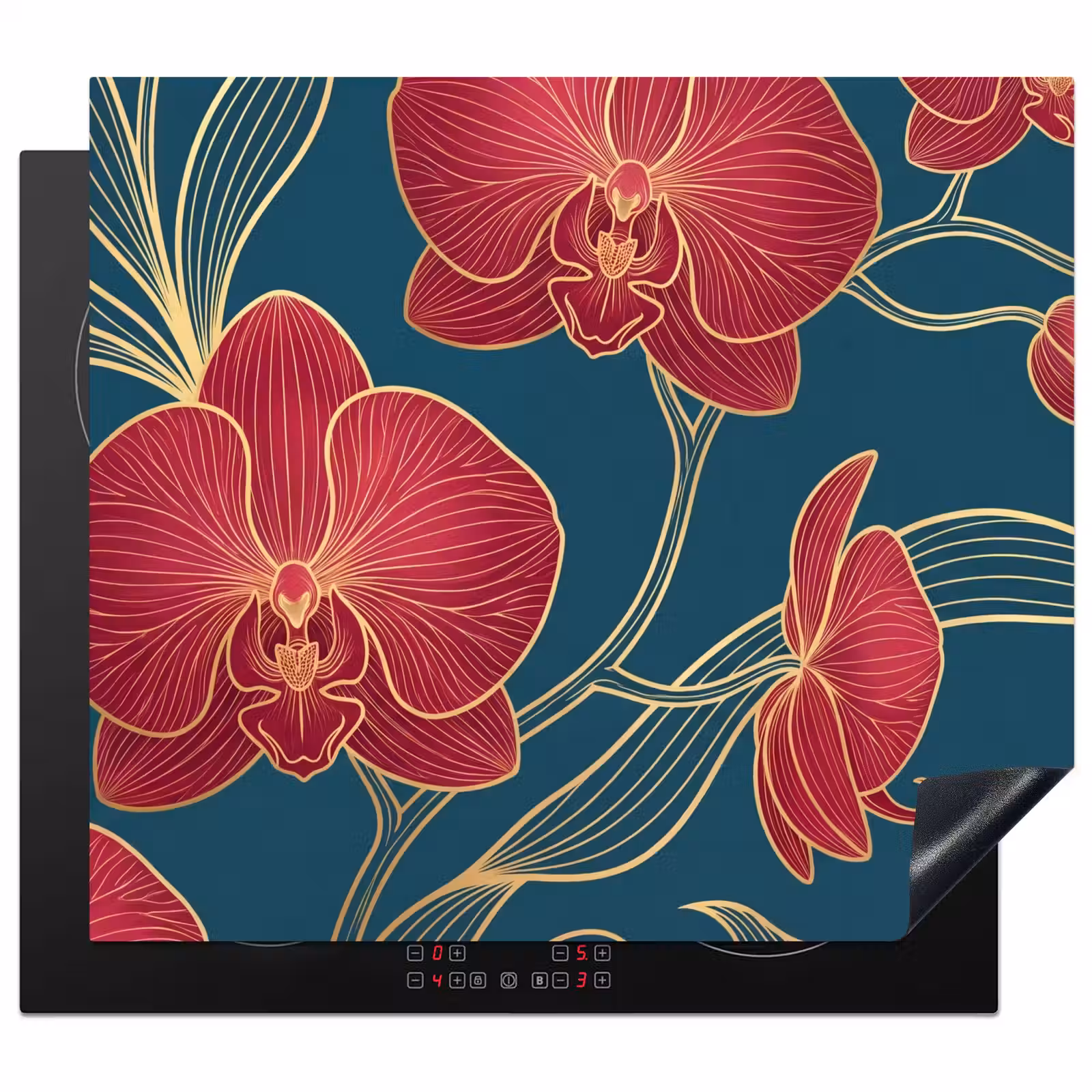 Herdabdeckplatte - Blumen – Rot – Gold - Bloemen - Rood - Goud Inductie beschermer vinyl 3mm middel