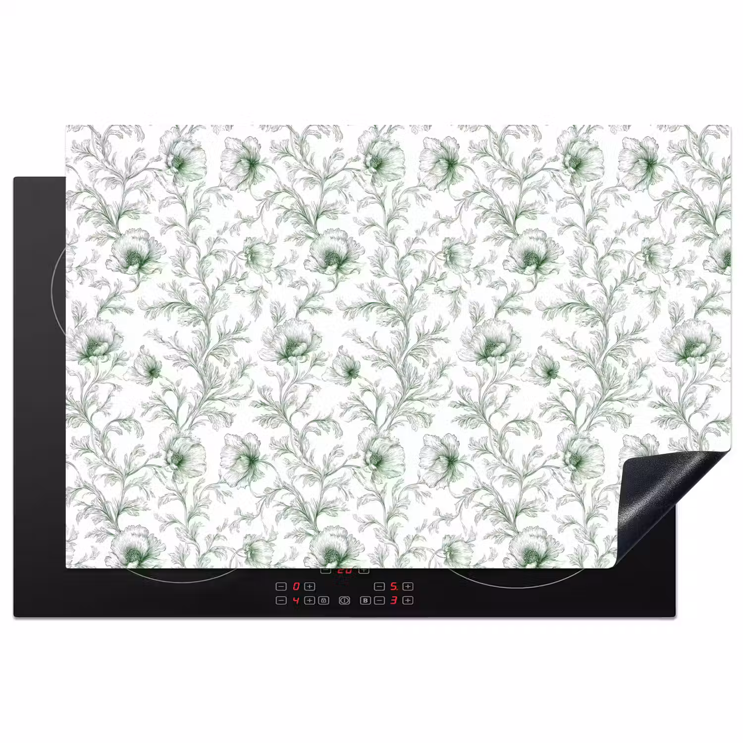 Bloemen - Getekend - Groen Inductie beschermer vinyl 3mm klein 276 -3d