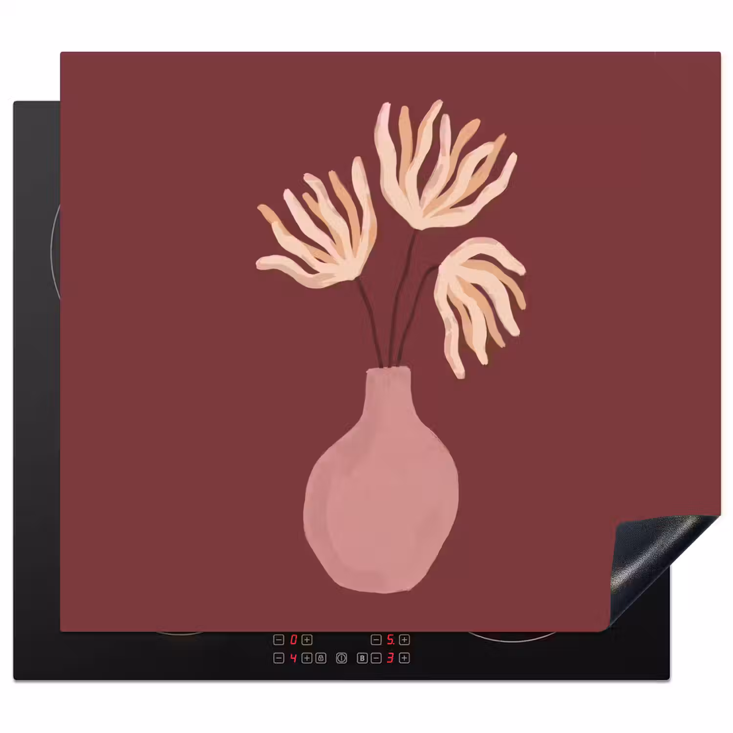 Bloemen - Vaas - Abstract - Modern - Aardetinten Inductie beschermer vinyl 3mm middel -3d