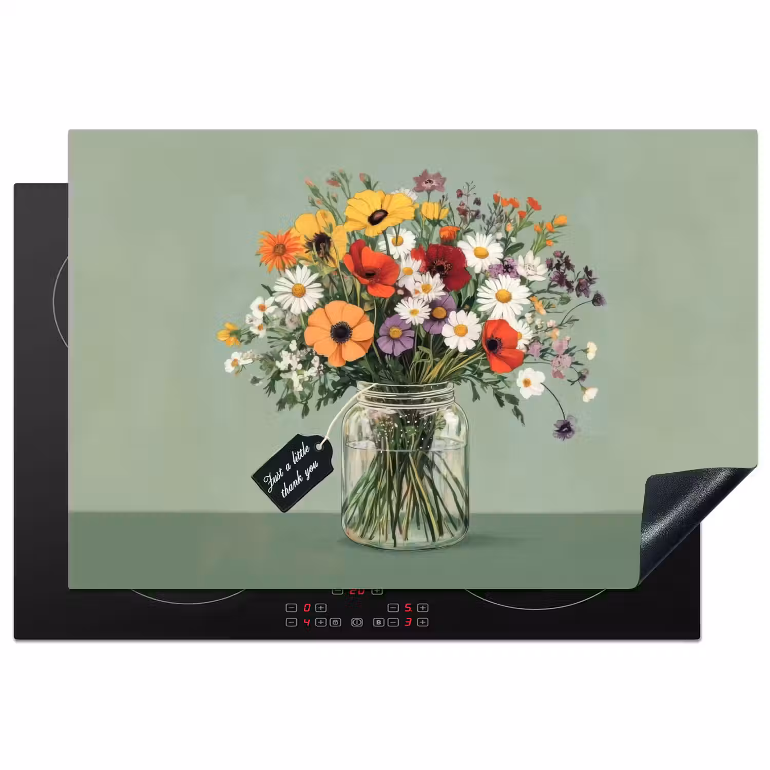 Bloemen - Vaas - Kaartje Inductie beschermer vinyl 3mm klein -3d