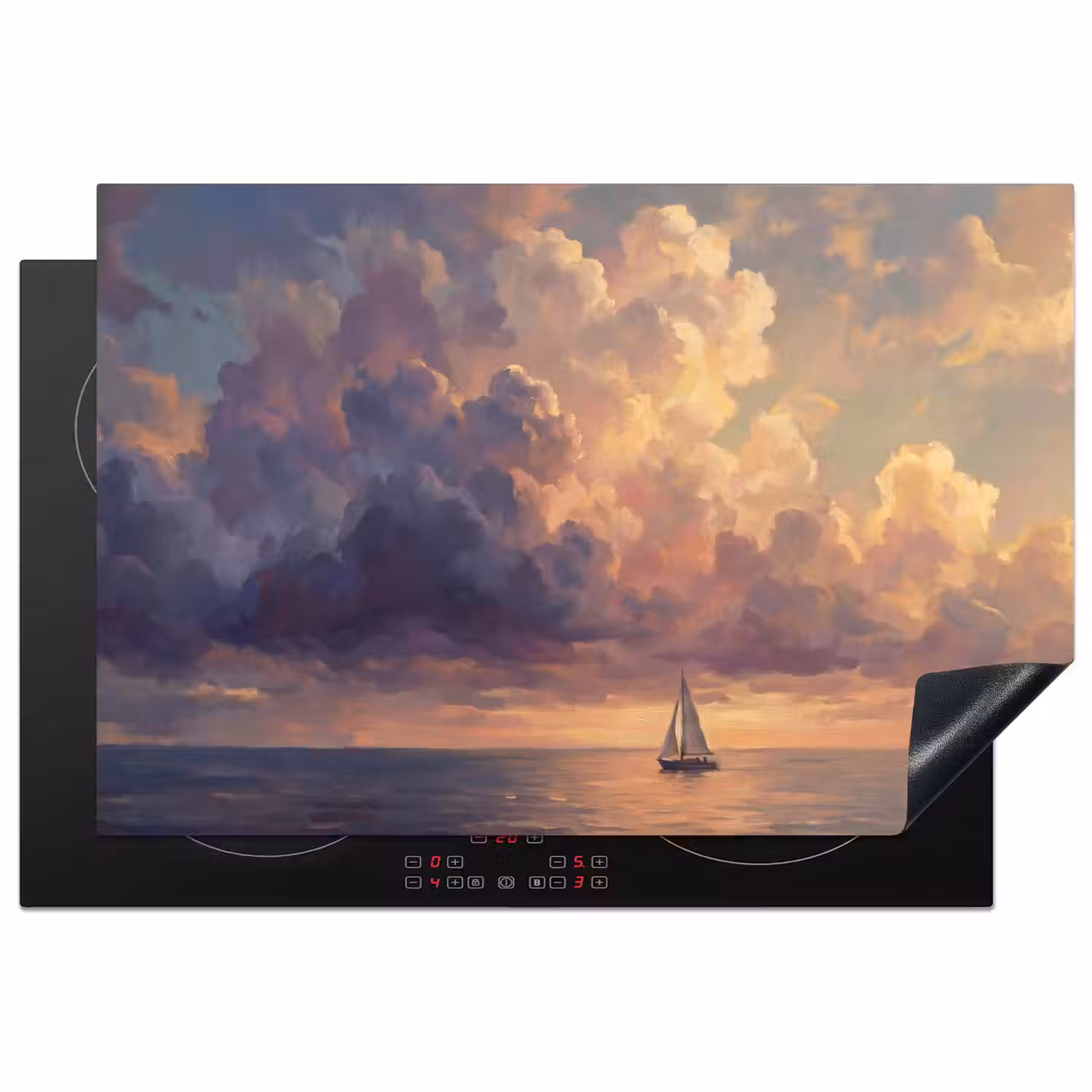 Boot - Zonsondergang - Zee - Natuur - Goud Inductie beschermer vinyl 3mm klein -3d