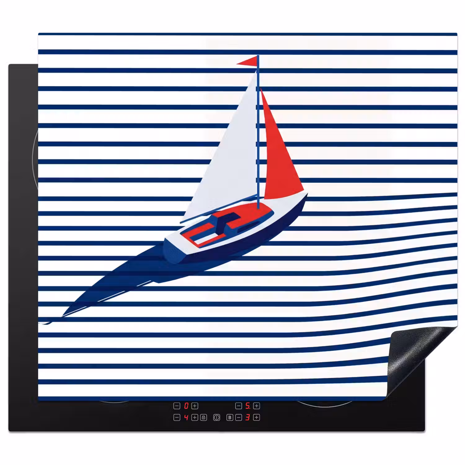 Boot - Water - Abstract - Blauw Inductie beschermer vinyl 3mm middel -3d