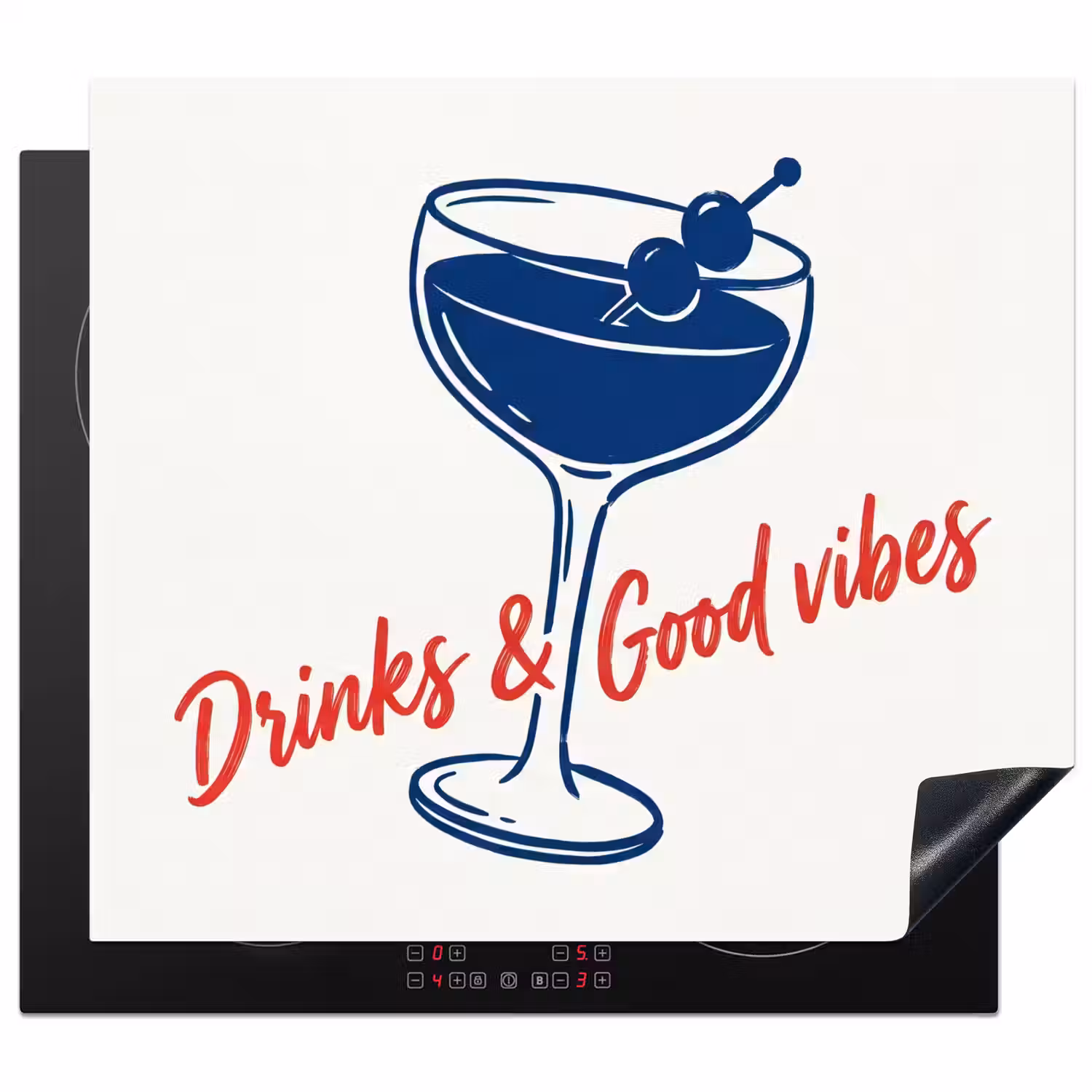 Cocktail - Glas - Illustratie - Blauw - Wit Inductie beschermer vinyl 3mm middel -3d