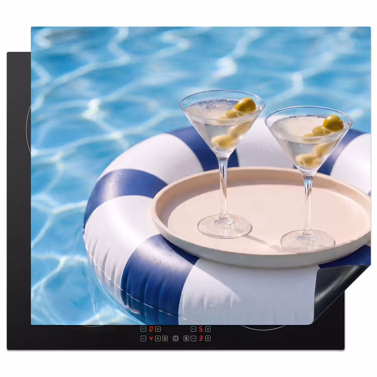 Cocktail - Zwembad - Zomer - Blauw Inductie beschermer vinyl 3mm middel -3d