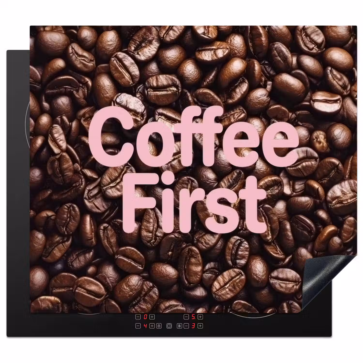 Coffee First - Koffiebonen - Roze Inductie beschermer vinyl 3mm middel -3d