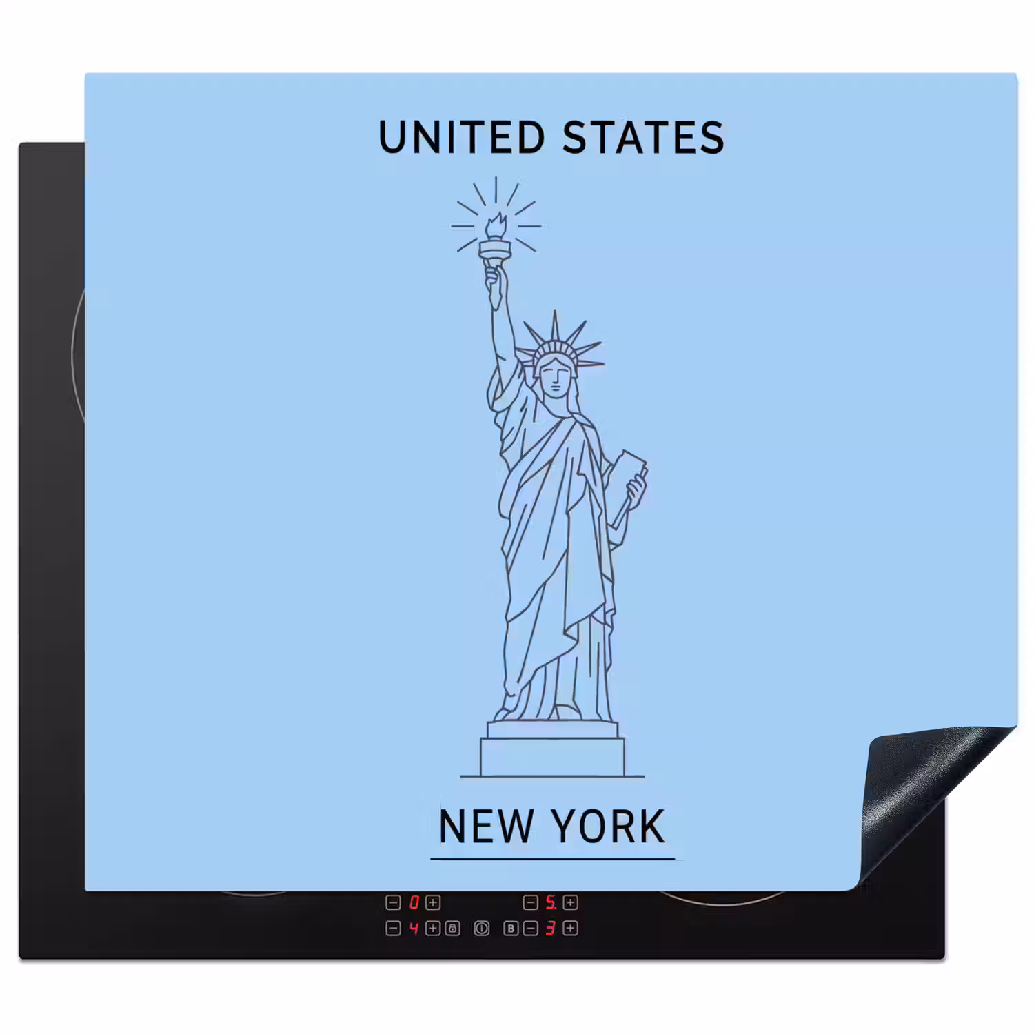 Monument - Vrijheidsbeeld - New York - Minimalistisch - Blauw Inductie beschermer vinyl 3mm middel -3d