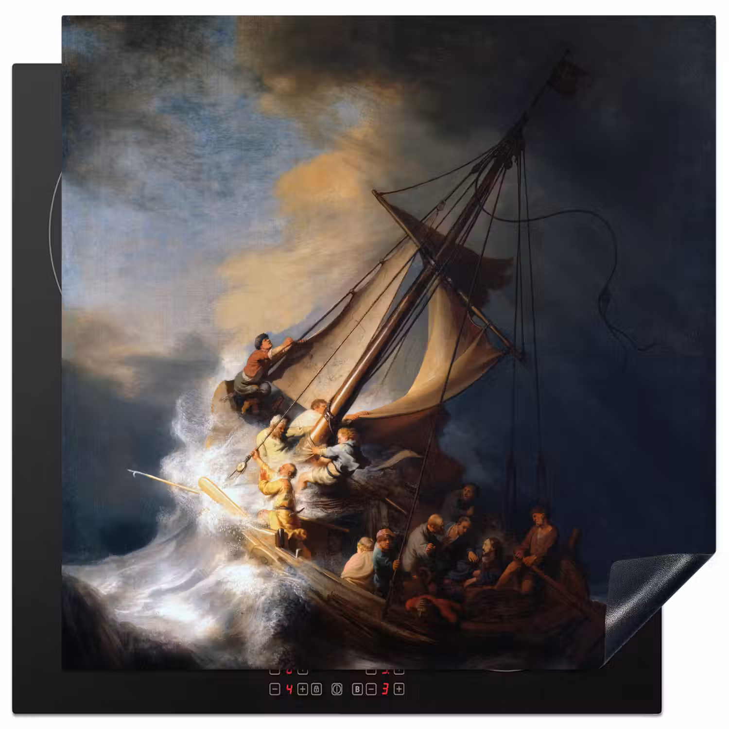 De storm op het meer van Galilea - Rembrandt van Rijn Inductie beschermer vinyl 3mm middel -3d