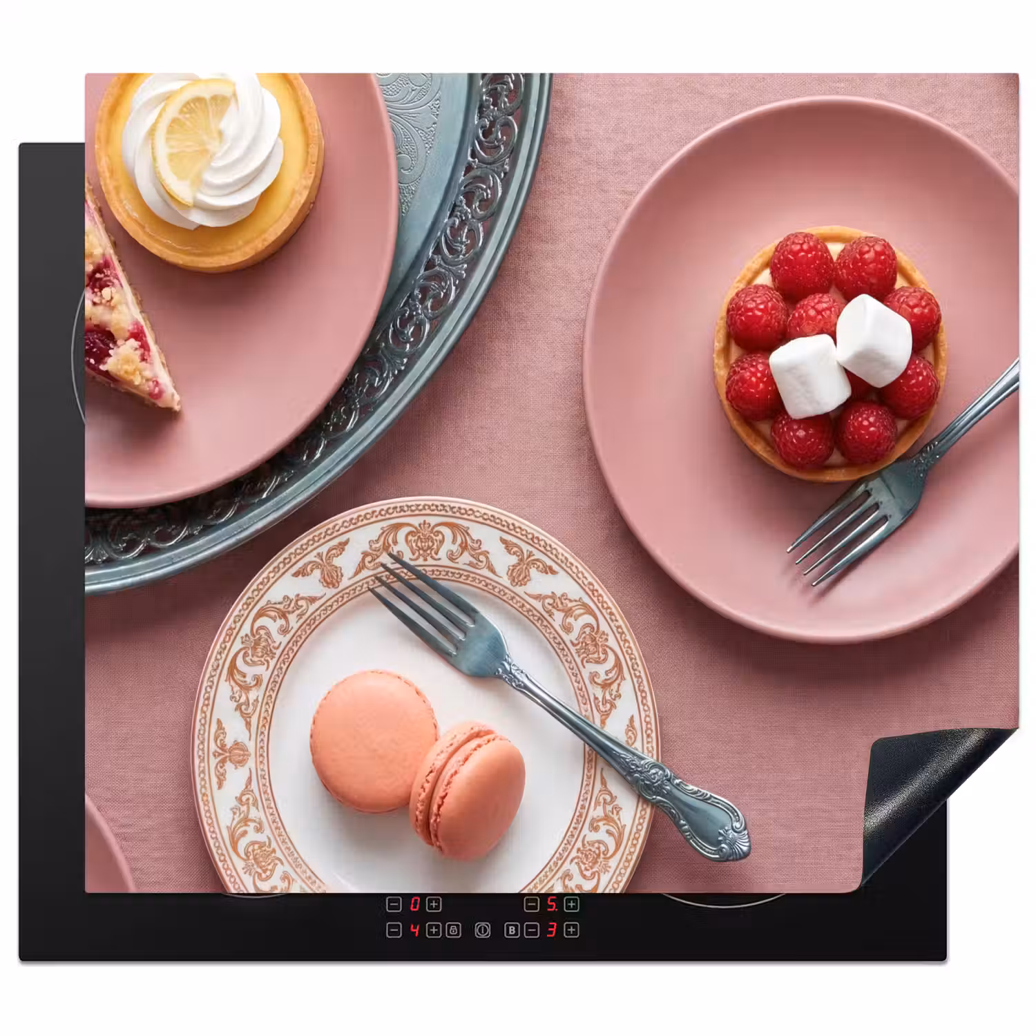 Dessert - Taart - Gebak - Zoet - Roze Inductie beschermer vinyl 3mm middel -3d