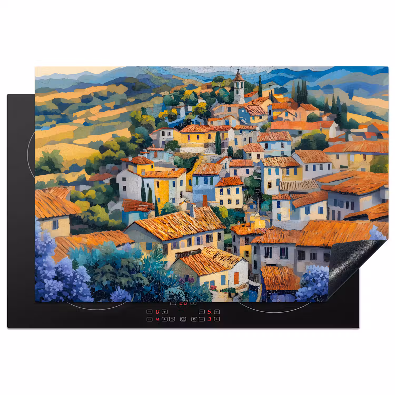 Dorp - Heuvels - Landschap - Bomen Inductie beschermer vinyl 3mm klein -3d