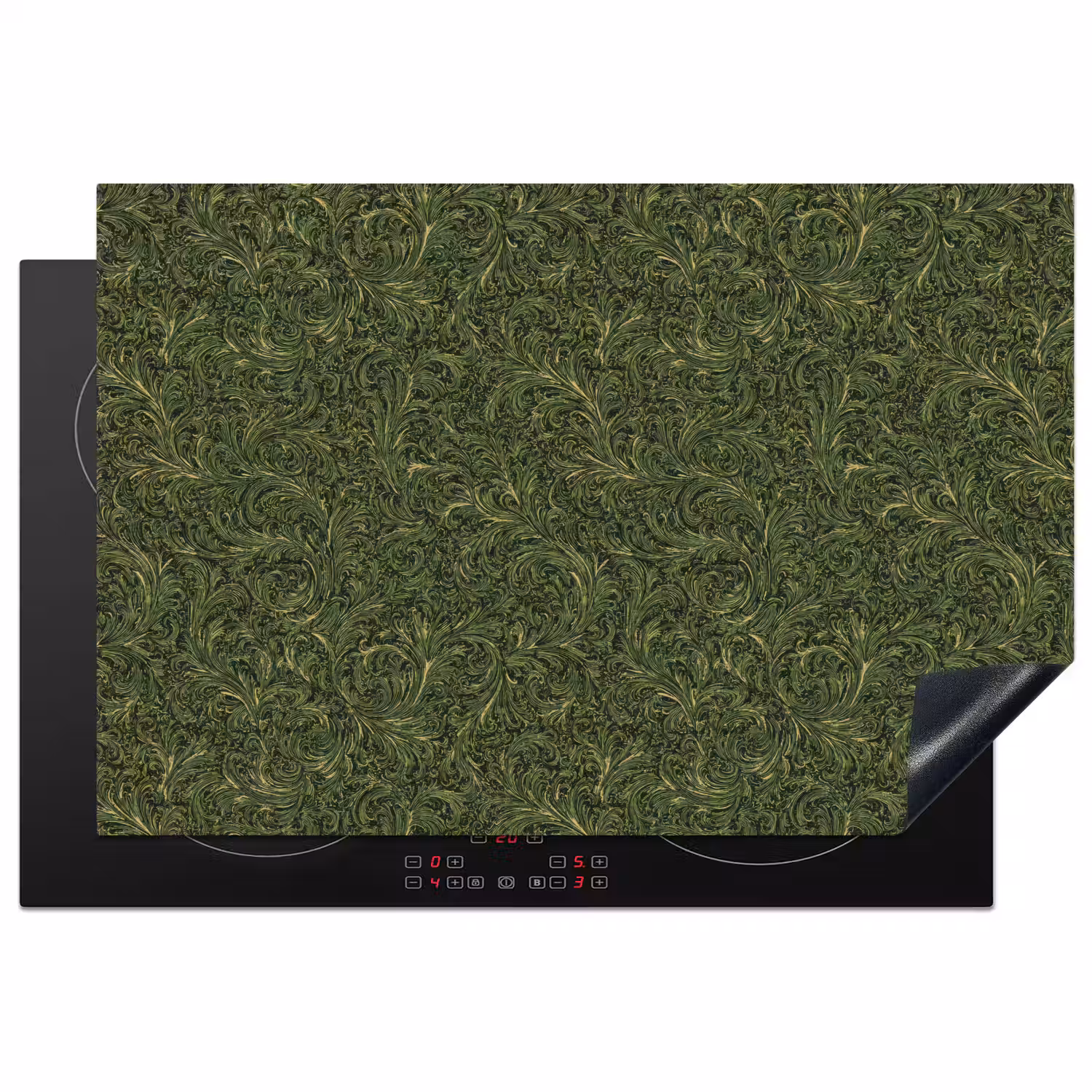 Donker - Groen - Krullend - Botanisch Inductie beschermer vinyl 3mm klein 276 -3d