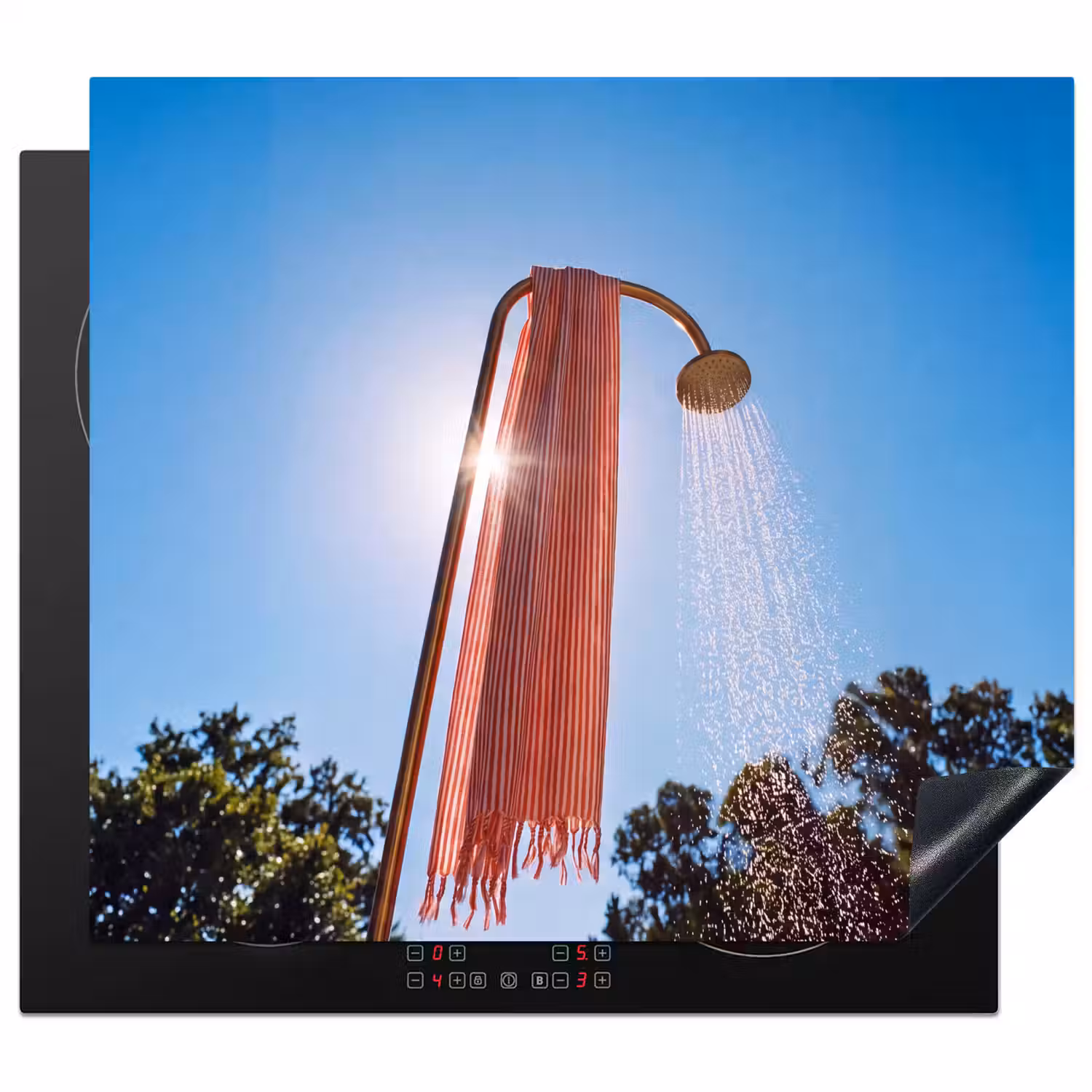 Douche - Water - Zomer - Blauw Inductie beschermer vinyl 3mm middel -3d