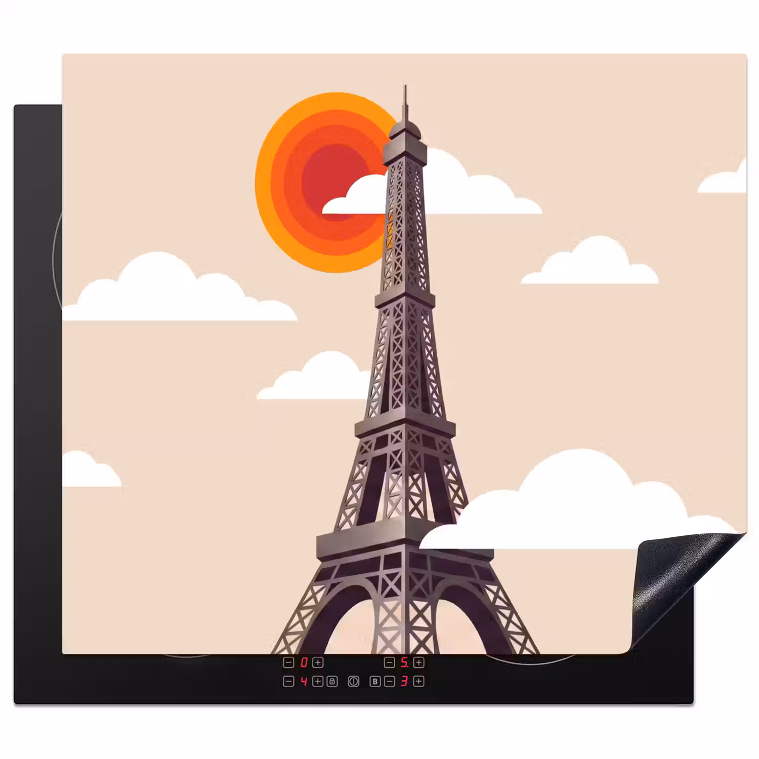 Eiffeltoren - Zon - Architectuur - Abstract - Beige Inductie beschermer vinyl 3mm middel -3d