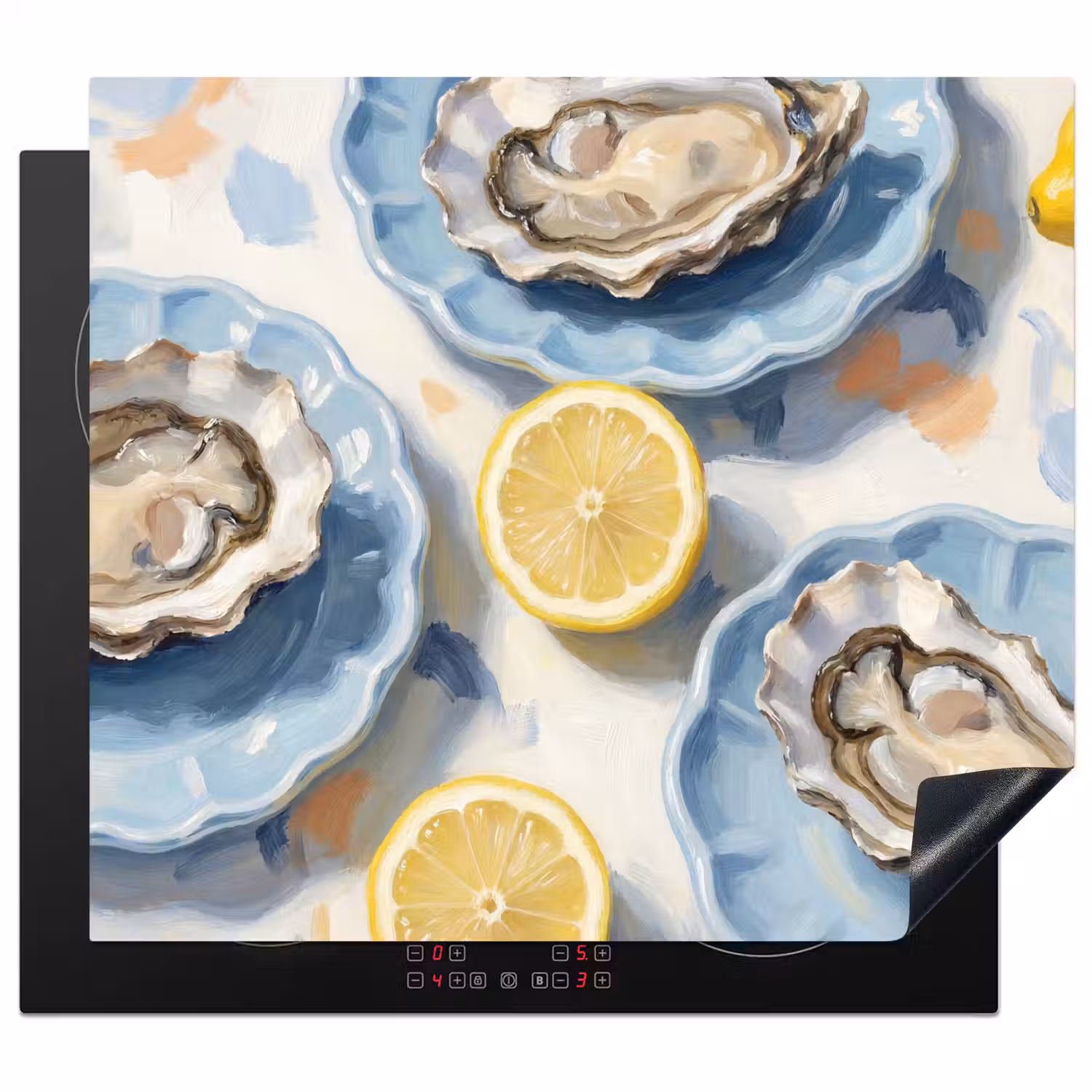 Eten - Oesters - Citroenen - Modern - Geel Inductie beschermer vinyl 3mm middel -3d