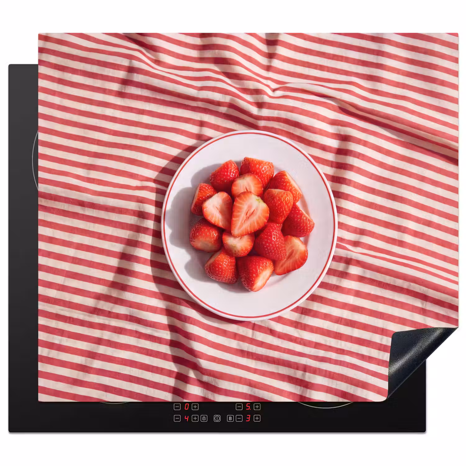 Eten - Aardbeien - Fruit - Zomer - Rood Inductie beschermer vinyl 3mm middel -3d