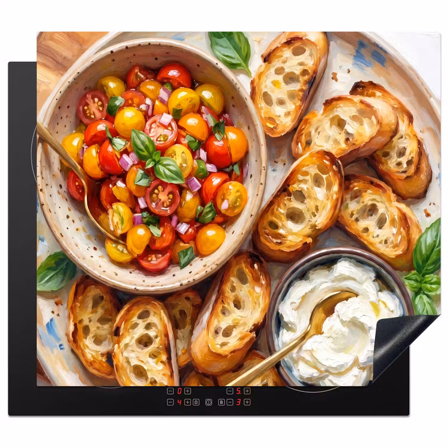 Eten - Tomaat - Brood - Kleurrijk - Keuken Inductie beschermer vinyl 3mm middel -3d