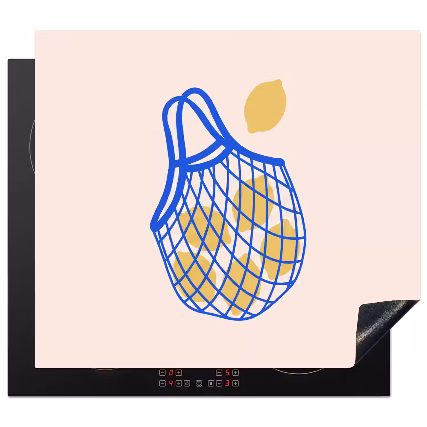 Eten - Citroen - Boodschappen - Abstract - Geel - Blauw Inductie beschermer vinyl 3mm middel -3d