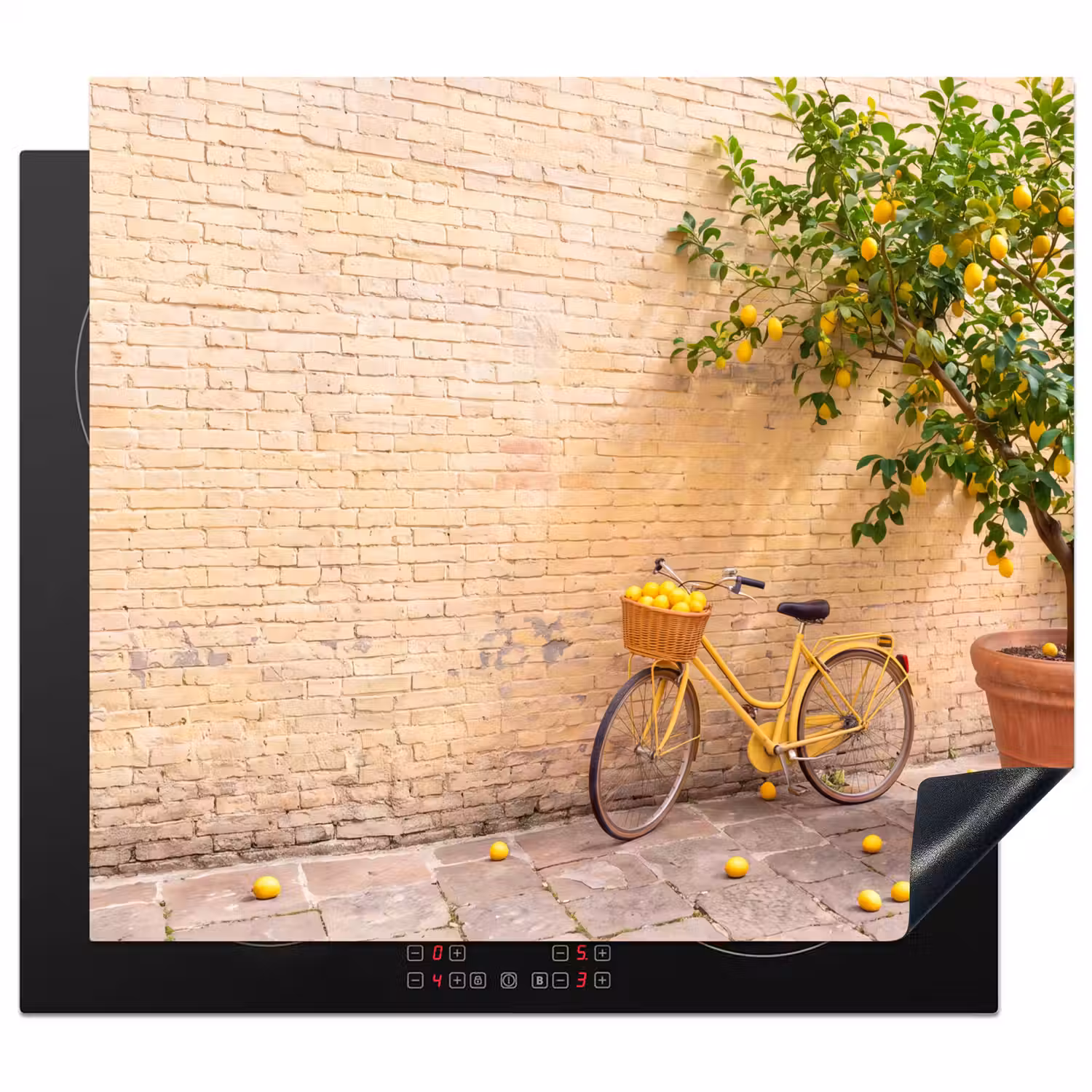 Fiets - Mand - Eten - Geel - Zomer Inductie beschermer vinyl 3mm middel -3d