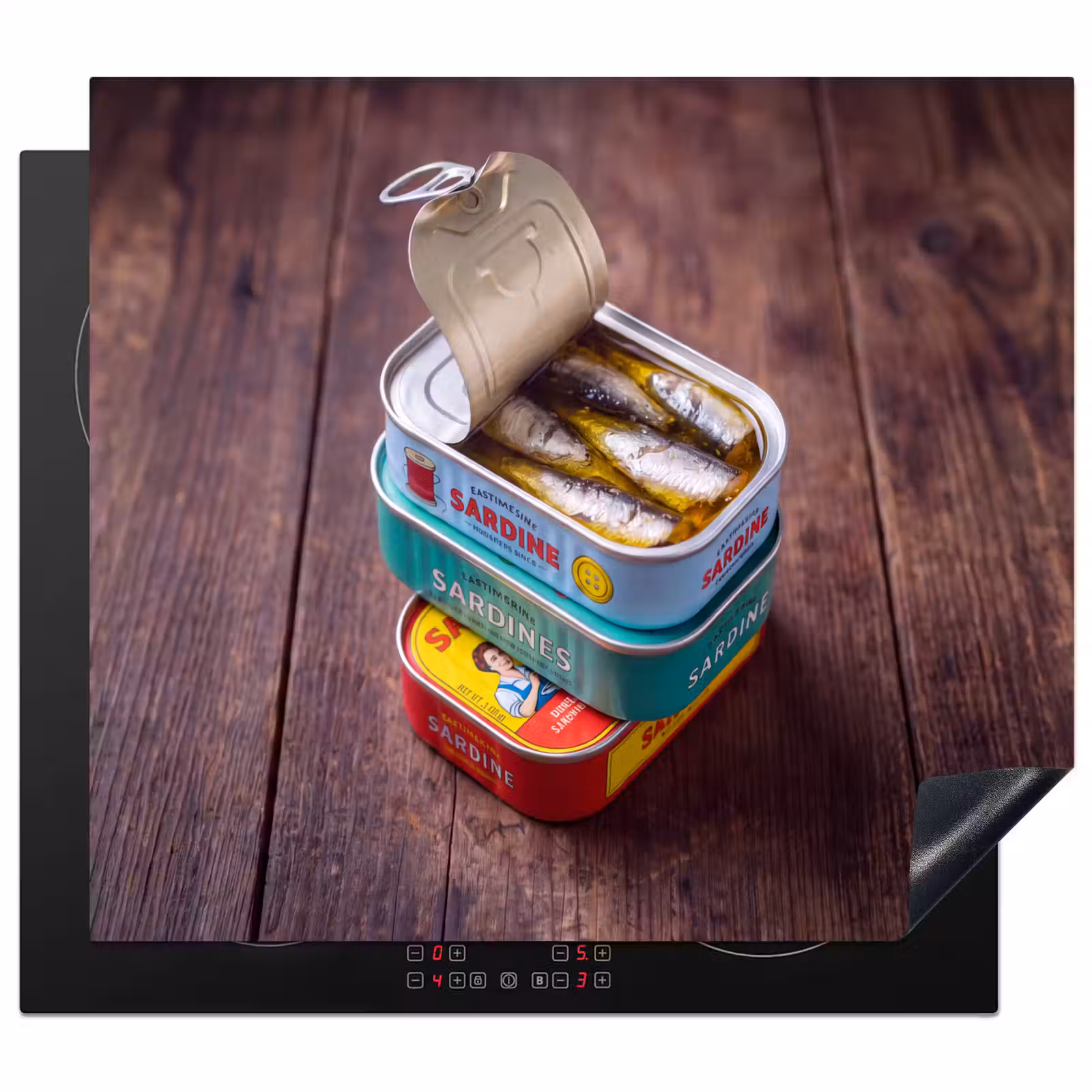 Herdabdeckplatte - Fisch – Dosen – Küche - Vis - Blikjes - Keuken Inductie beschermer vinyl 3mm middel