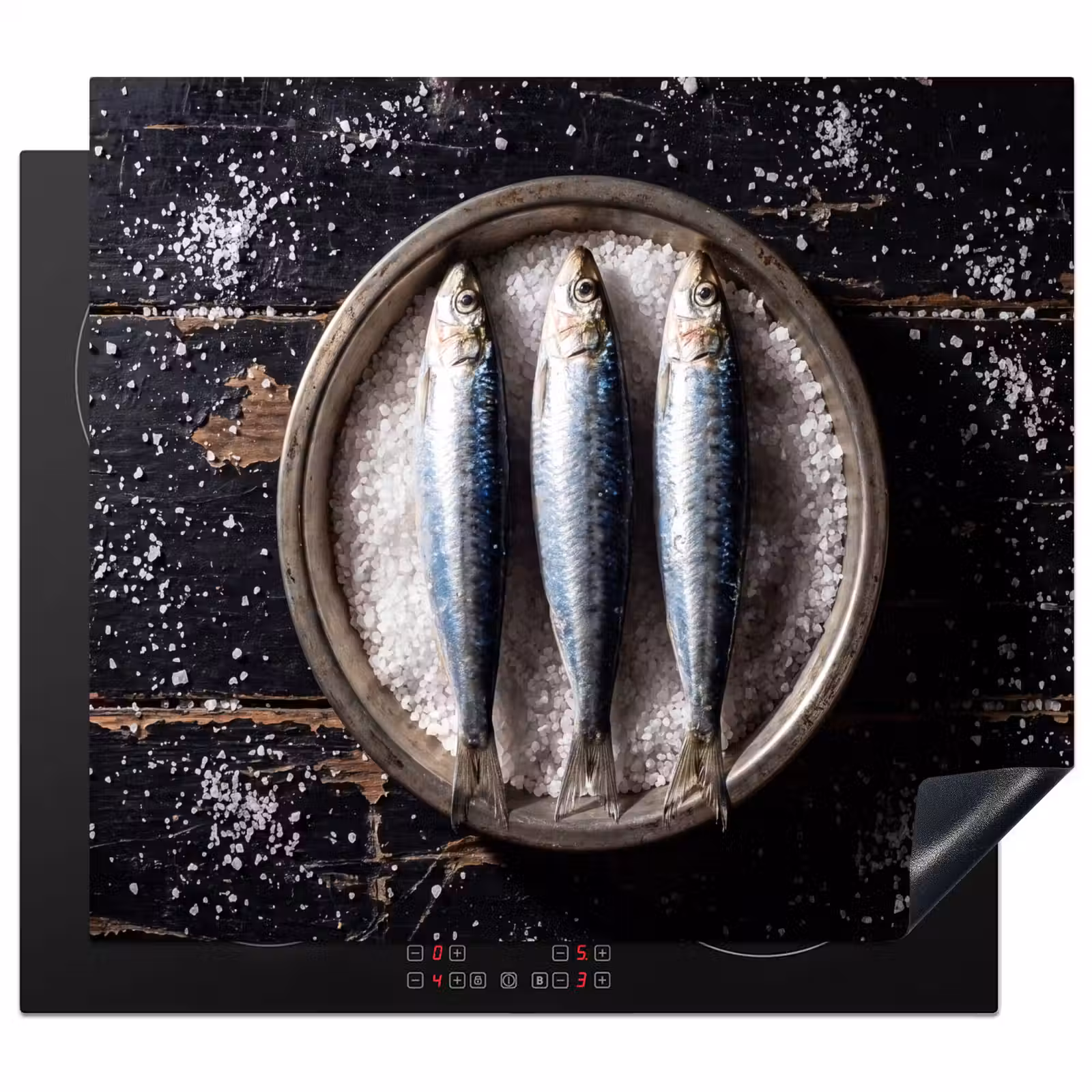 Herdabdeckplatte - Fisch – Salz – Essen - Vis - Zout - Eten Inductie beschermer vinyl 3mm middel