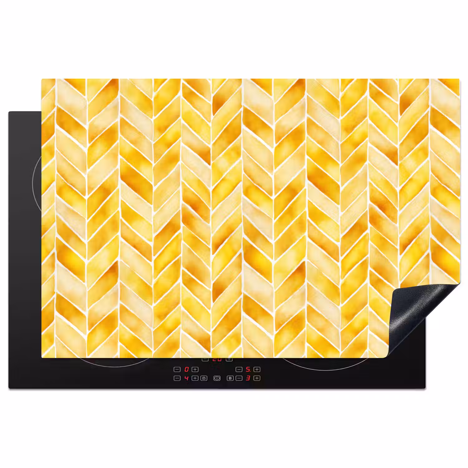 Visgraat - Aquarel - Patronen - Goudgeel Inductie beschermer vinyl 3mm klein 276 -3d