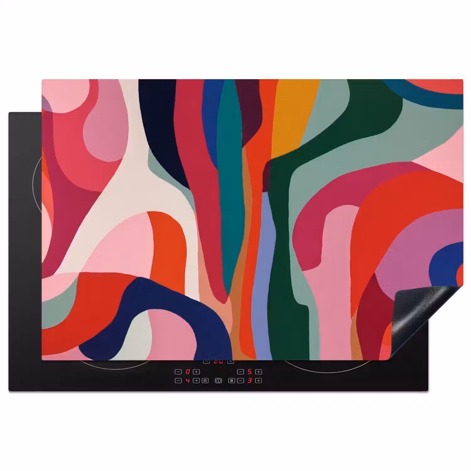 Vormen - Bochten - Kleurrijk - Abstract Inductie beschermer vinyl 3mm klein -3d