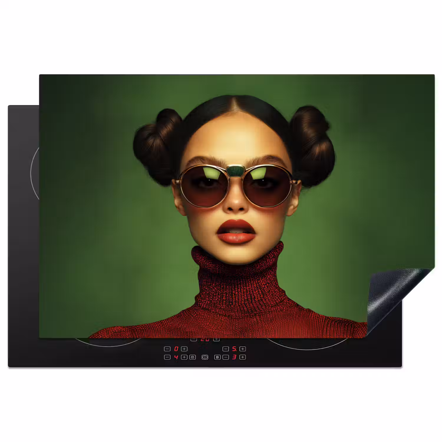 Vrouw - Groen - Bril - Aesthetic - Modern Inductie beschermer vinyl 3mm klein -3d