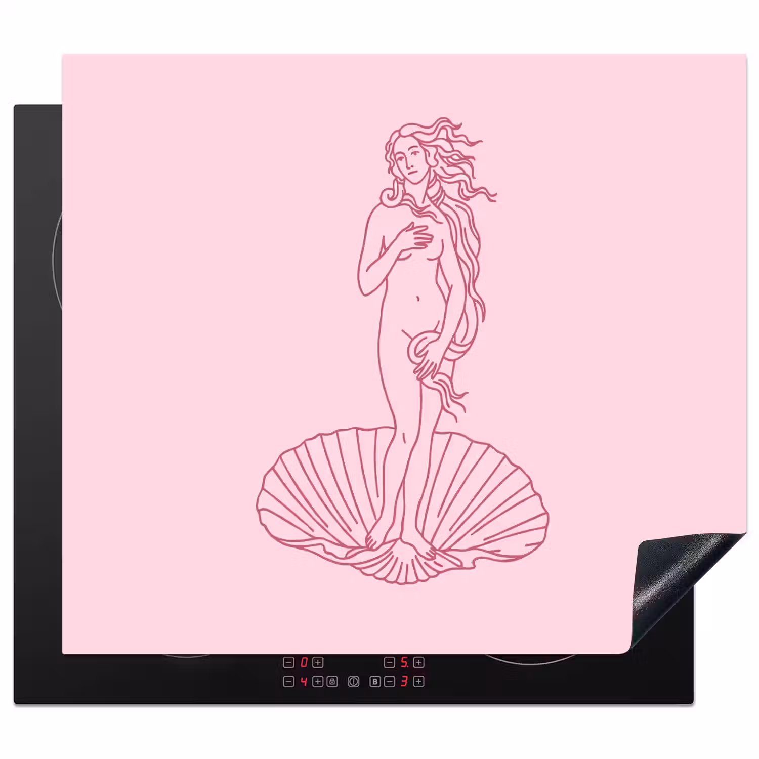 Vrouw - Schelp - Kunst - Lijntekening - Roze Inductie beschermer vinyl 3mm middel -3d