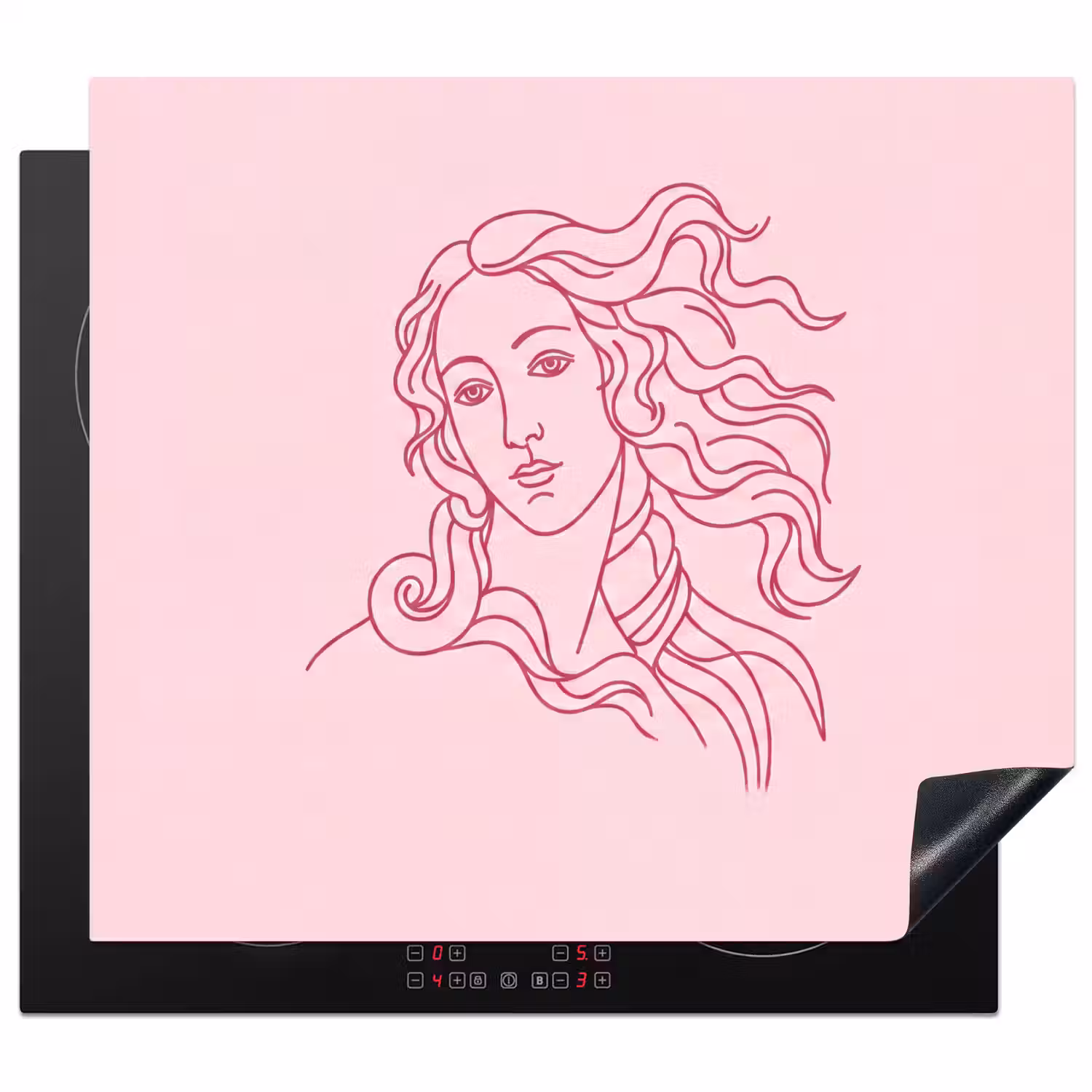 Vrouw - Portret - Klassiek - Line-art - Roze Inductie beschermer vinyl 3mm middel -3d