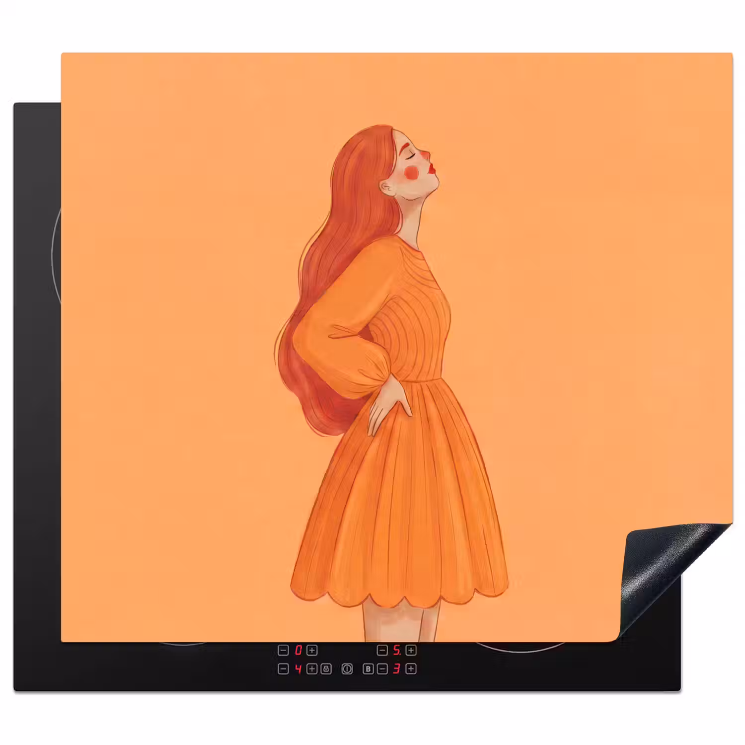Vrouw - Profiel - Mensen - Modern - Oranje Inductie beschermer vinyl 3mm middel -3d