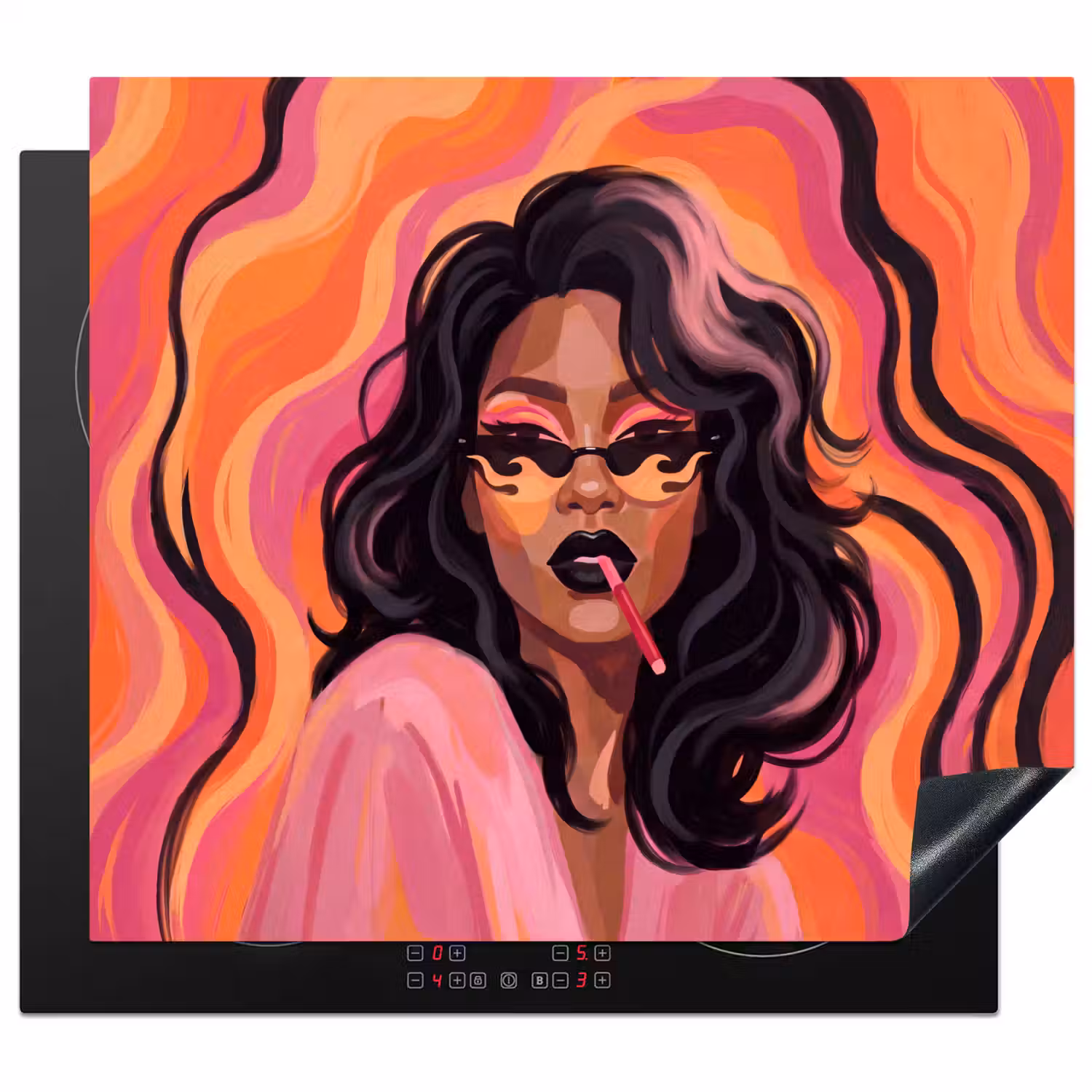 Vrouw - Zonnebril - Modern - Portret - Oranje Inductie beschermer vinyl 3mm middel -3d