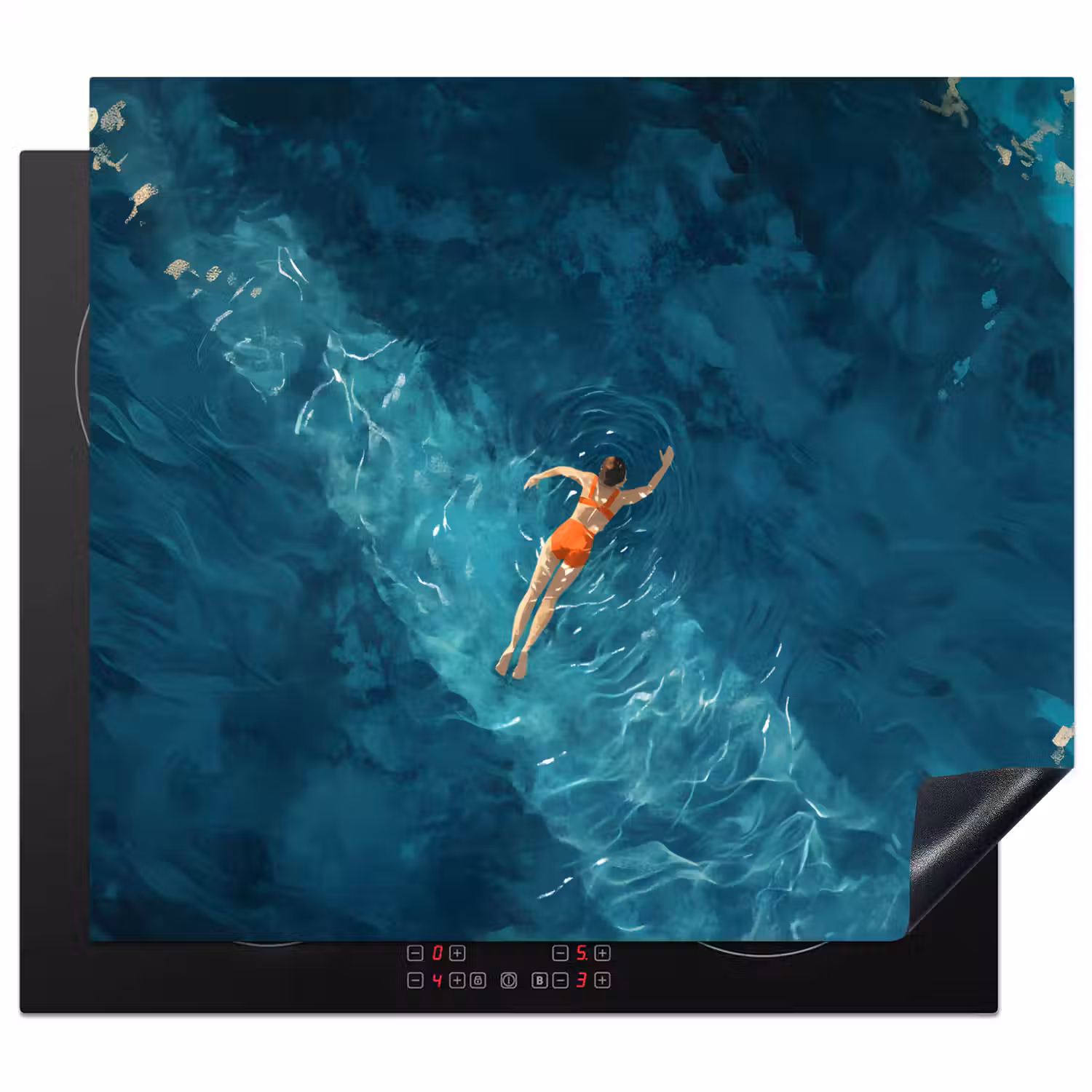 Vrouw - Water - Bikini - Oranje Inductie beschermer vinyl 3mm middel -3d
