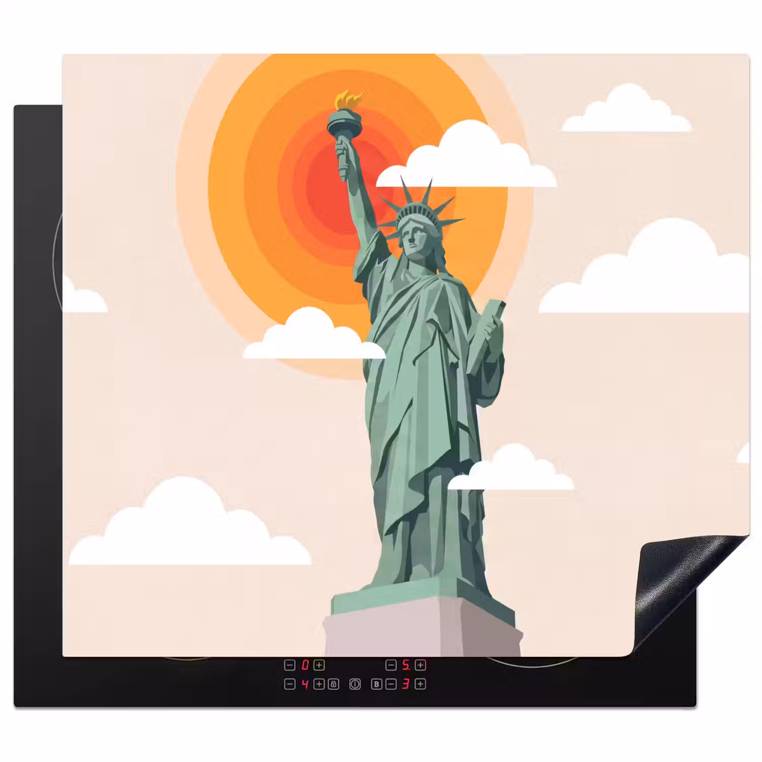 Vrijheidsbeeld - New York - Zon - Modern Inductie beschermer vinyl 3mm middel -3d