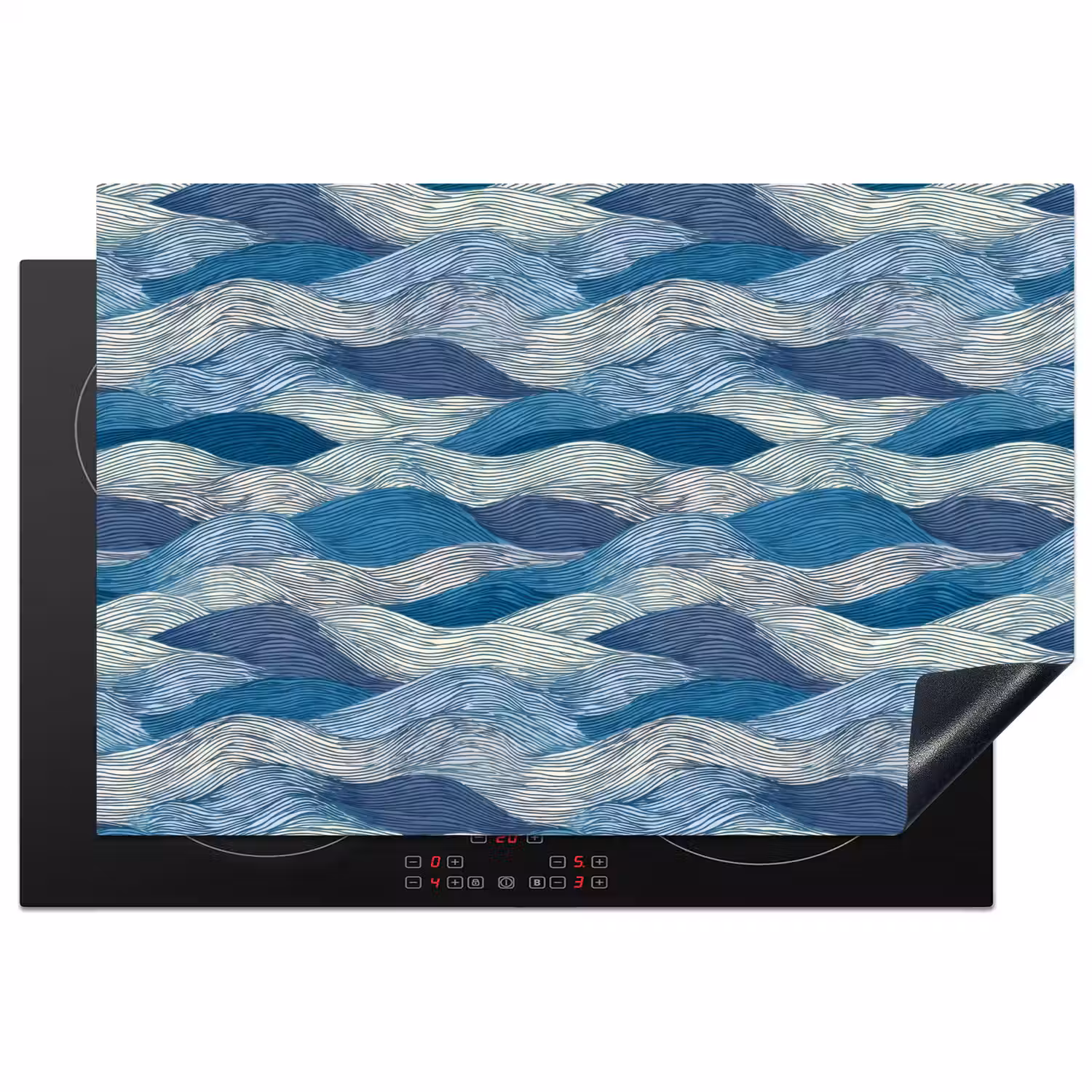 Getekend - Blauw - Wit - Golvend - Streepjes Inductie beschermer vinyl 3mm klein 276 -3d
