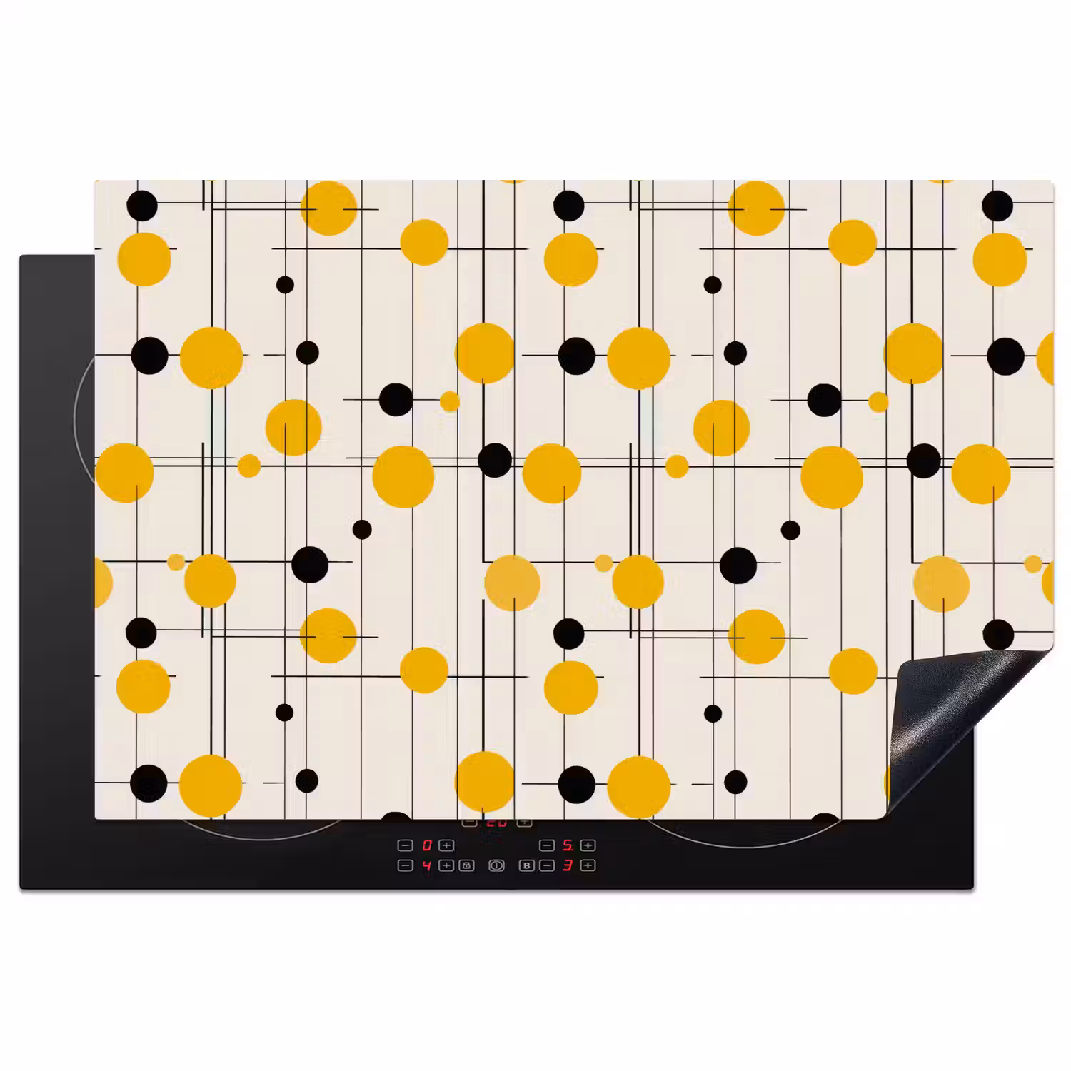 Geometrisch - Retro - Lijnen - Okergeel - Zwart Inductie beschermer vinyl 3mm klein 276 -3d