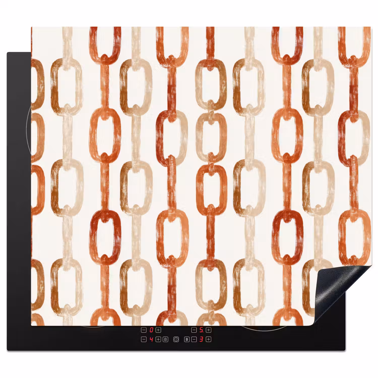 Schakels - Patroon - Aquarel - Terracotta Inductie beschermer vinyl 3mm middel 274 -3d