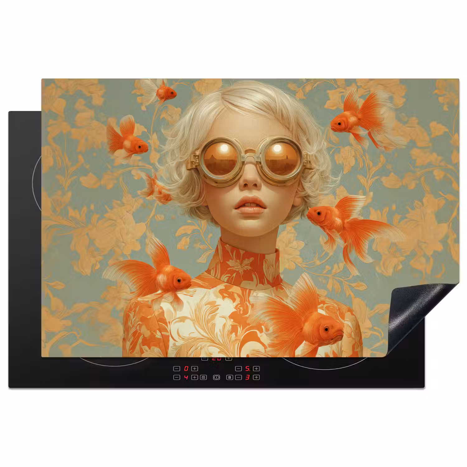 Goudvissen - Oranje - Vrouw - Blond Inductie beschermer vinyl 3mm klein -3d