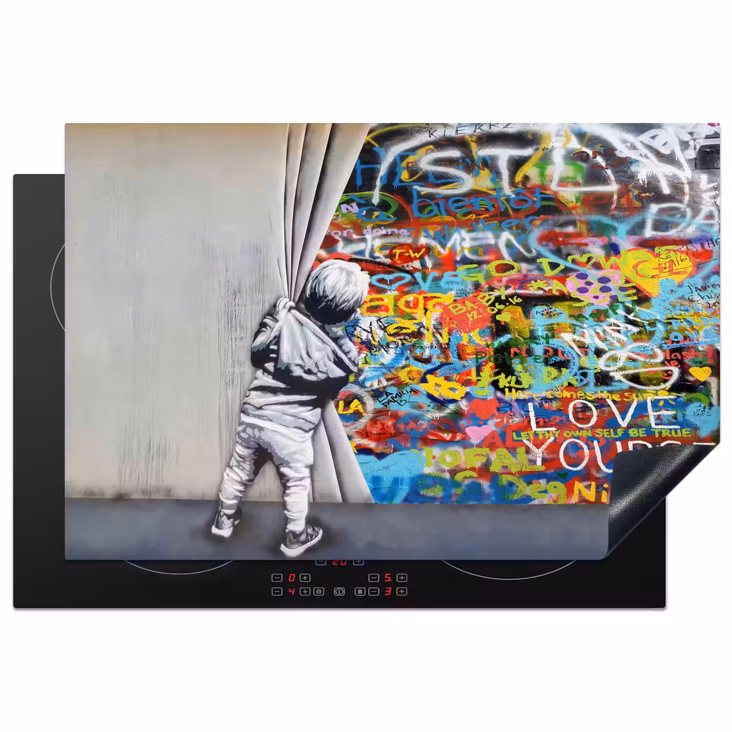 Graffiti - Illusie - Jongen - Street art Inductie beschermer vinyl 3mm klein -3d