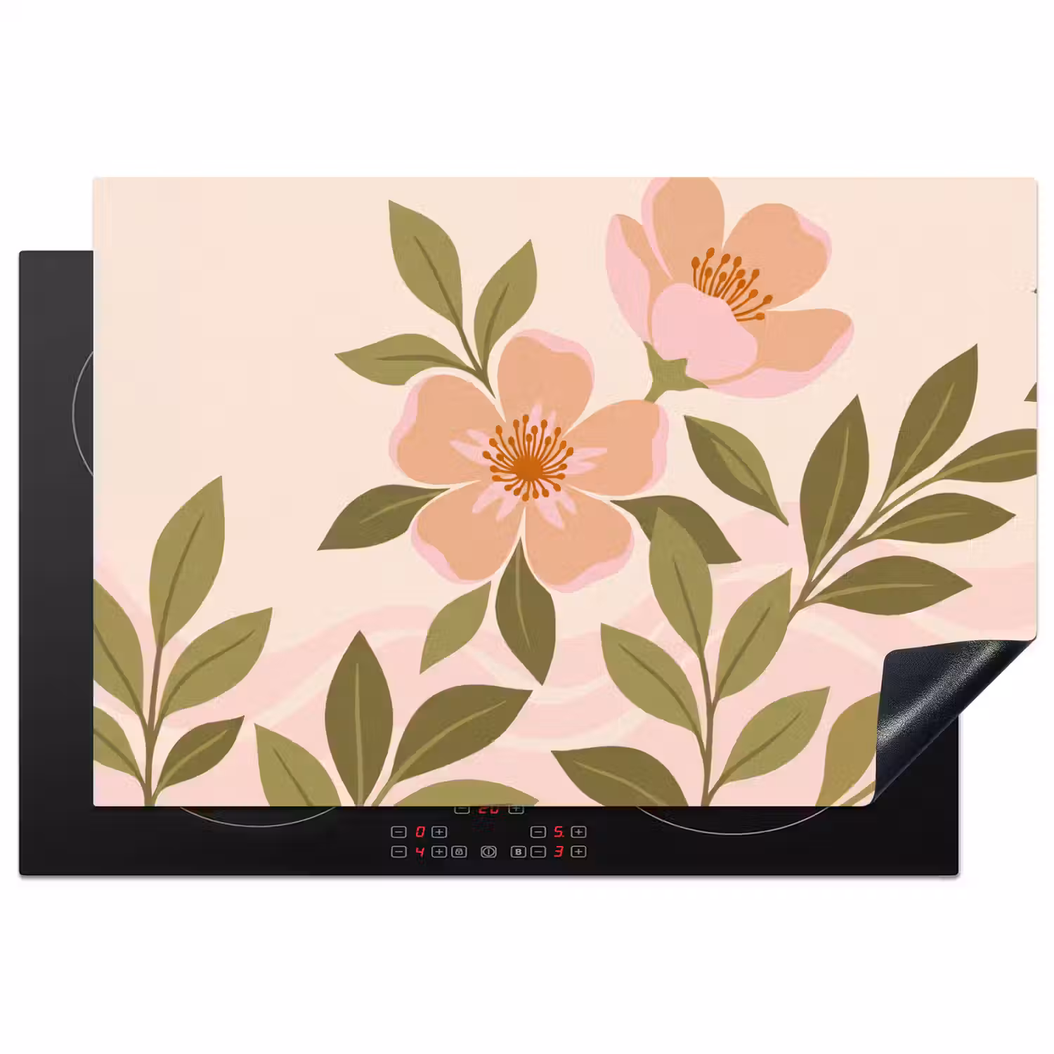 Grafisch - Bloemen - Roze Inductie beschermer vinyl 3mm klein -3d