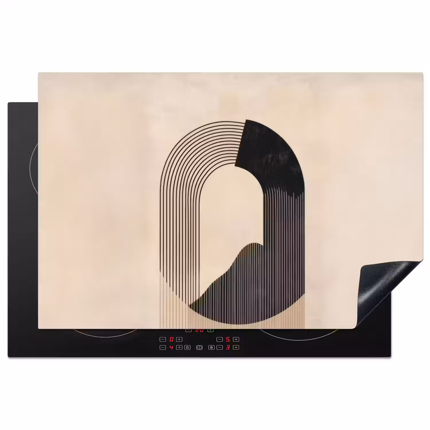 Grafisch gebogen motief - Beige Inductie beschermer vinyl 3mm klein -3d