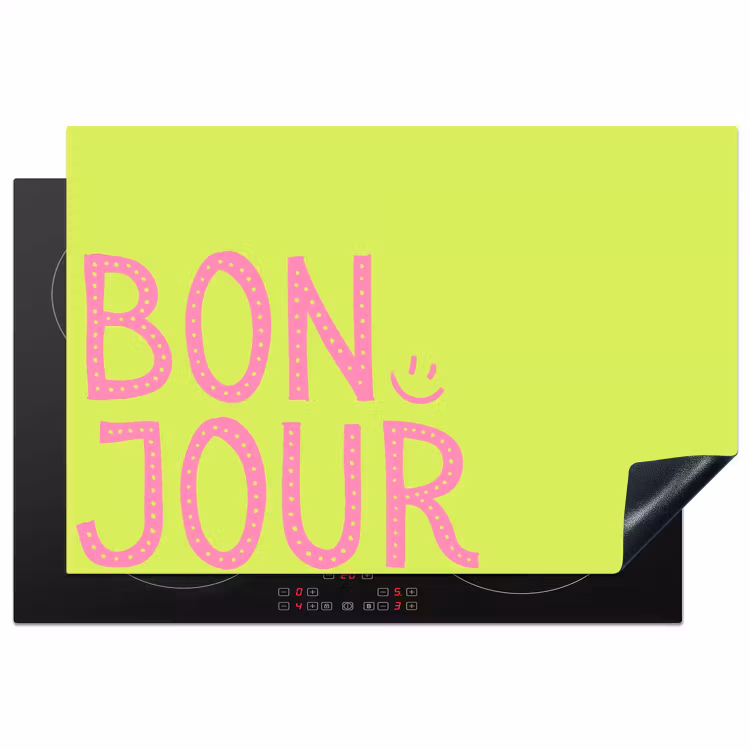 Groen - Smiley - Bonjour - Roze Inductie beschermer vinyl 3mm klein -3d