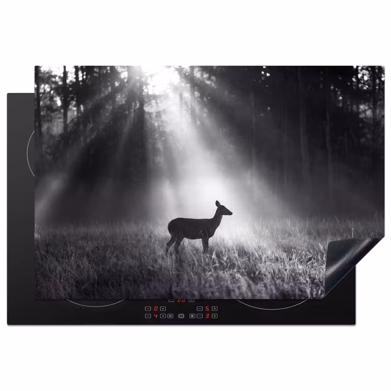 Hert - Bos - Zonnestralen - Zwart-wit - Natuur Inductie beschermer vinyl 3mm klein -3d