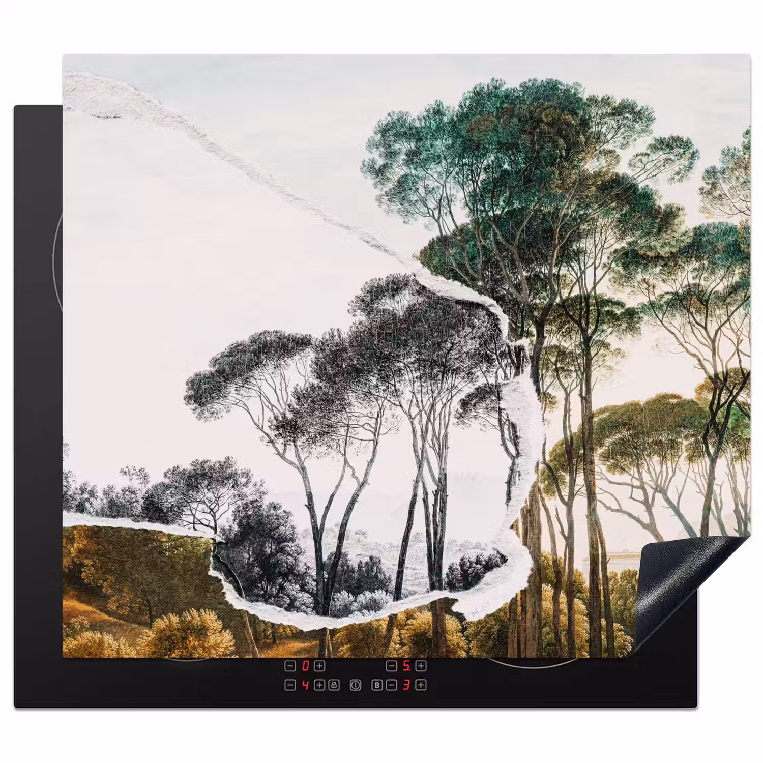 Italiaans landschap parasoldennen - Kunst - Hendrik Voogd - Schilderij - Zwart wit - Oude meesters Inductie beschermer vinyl 3mm middel -3d