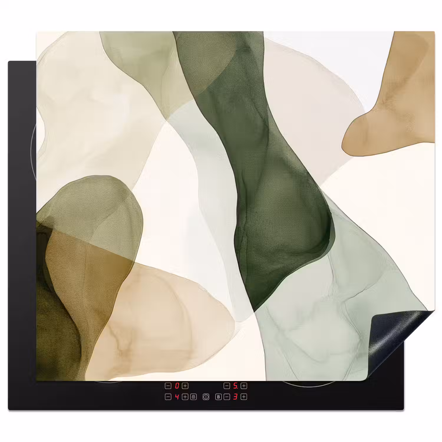Japandi - Abstract - Groen Inductie beschermer vinyl 3mm middel -3d