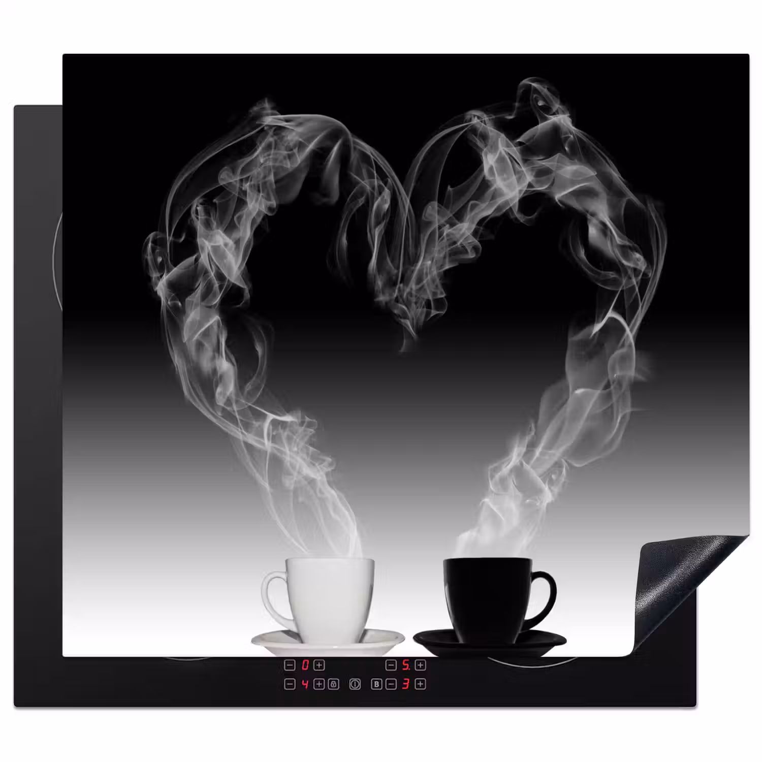 Koffie - Hartje - Zwart-wit - Kopjes Inductie beschermer vinyl 3mm middel -3d