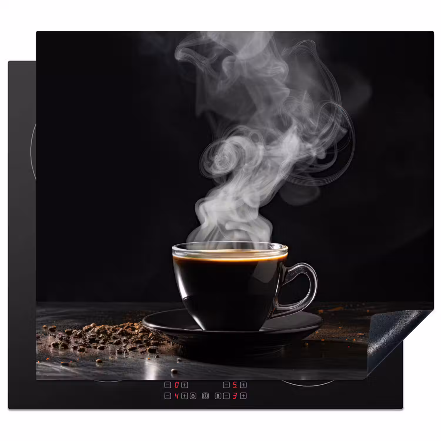 Koffie - Zwart - Bonen - Warm - Kopje Inductie beschermer vinyl 3mm middel -3d