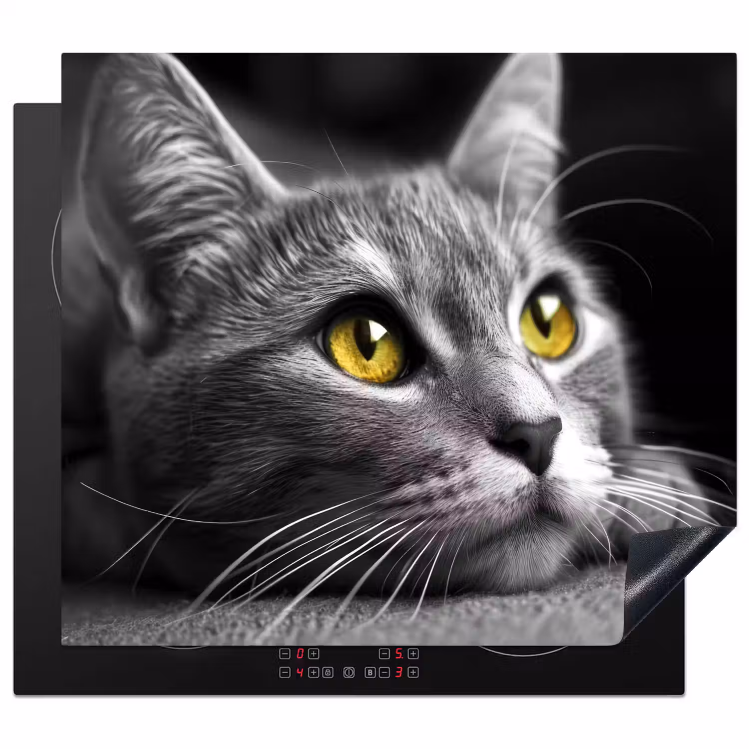 Kat - Grijs - Dieren - Poes Inductie beschermer vinyl 3mm middel -3d