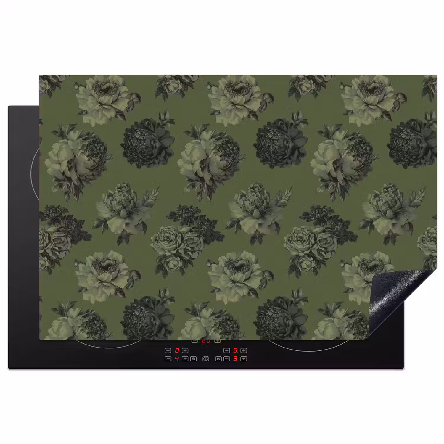 Klassiek - botanisch - olijfgroen - bloemen Inductie beschermer vinyl 3mm klein 276 -3d