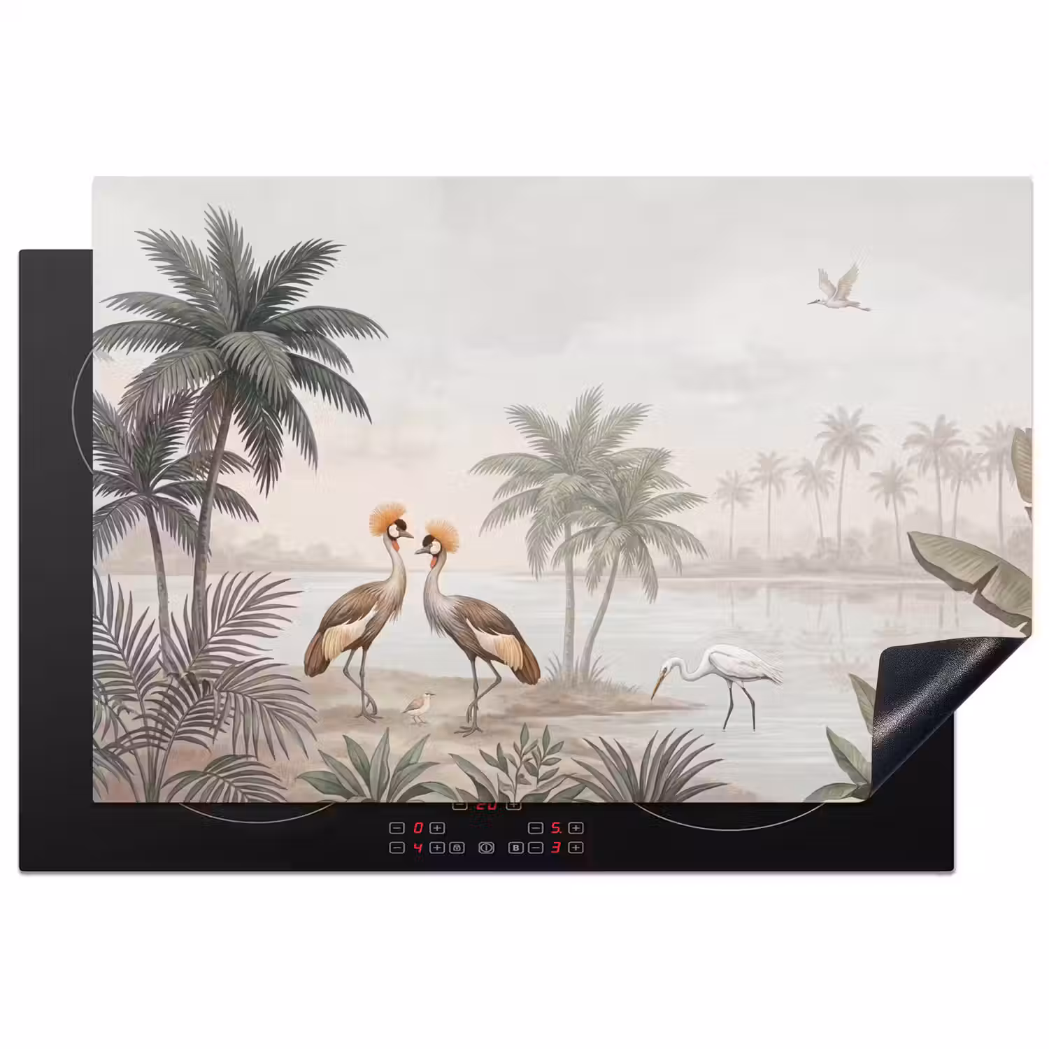 Kraanvogels - Palmbomen - Tropisch Inductie beschermer vinyl 3mm klein -3d