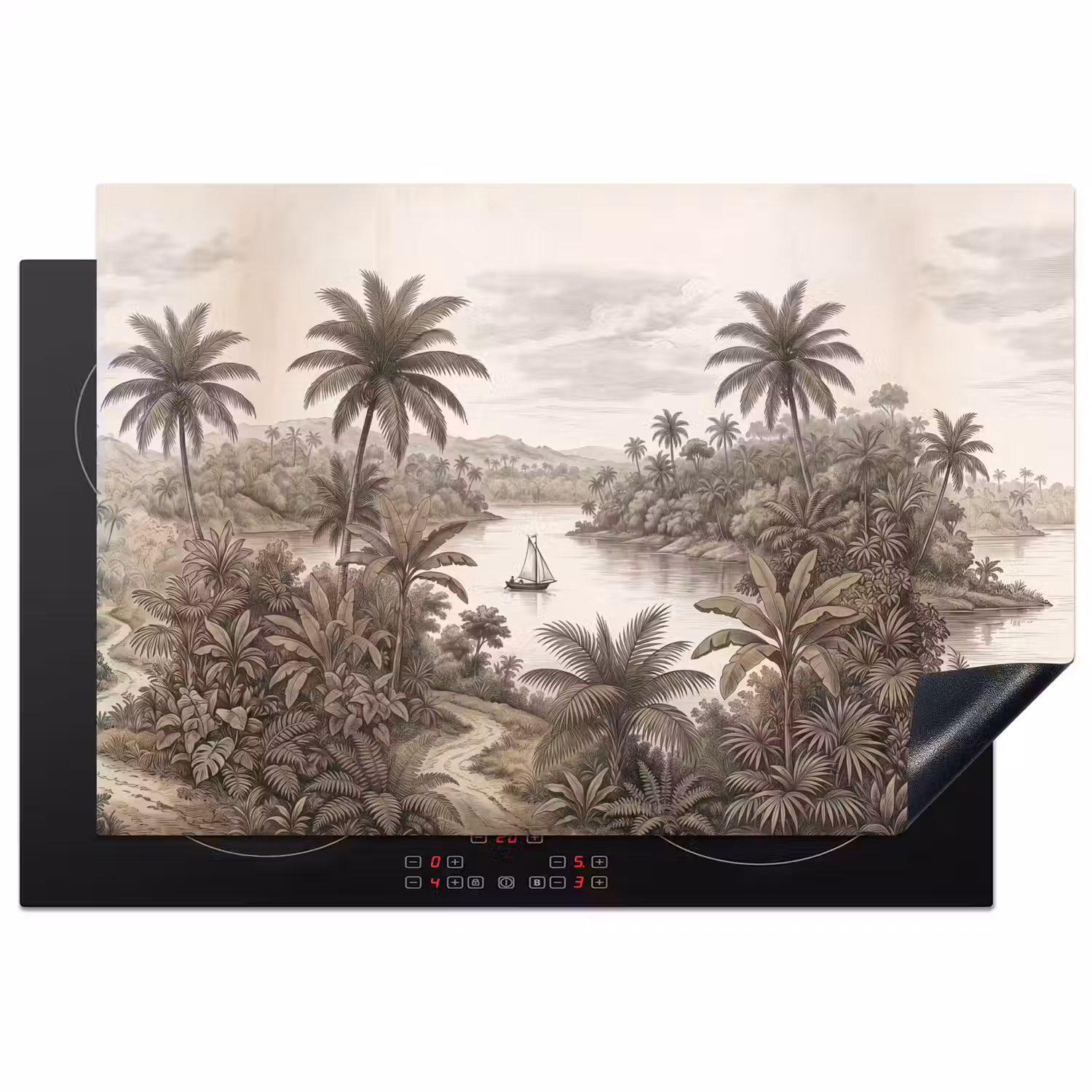 Landschap - Rivier - Boot - Tropisch - Vintage Inductie beschermer vinyl 3mm klein -3d