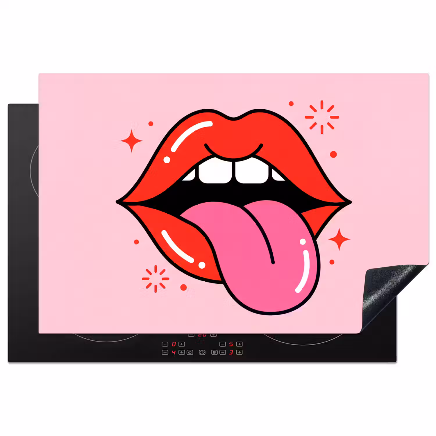 Lippen - Tong - Pop-art - Kleurrijk - Roze Inductie beschermer vinyl 3mm klein -3d
